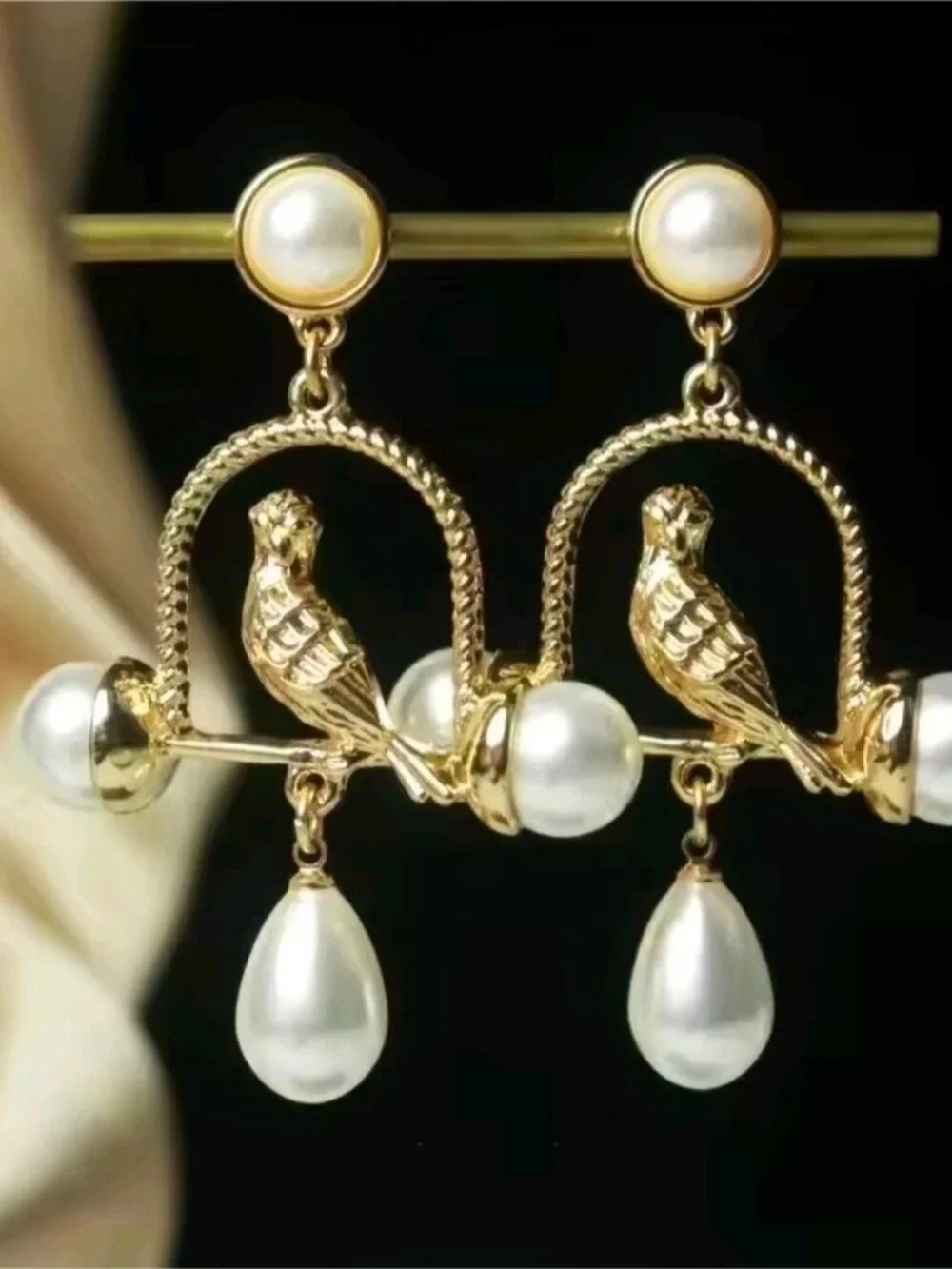 Gold tone Bird & Pearl Drop Earrings - Women Jewelry